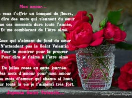 Poème damour pour la Saint-Valentin avec illustration romantique.