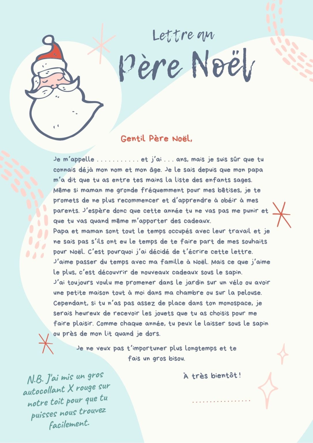 Lettre au père Noël des modèles de lettres gratuites Message d'amour