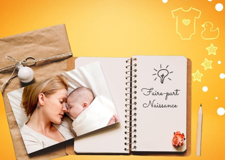 Carte faire-part de naissance blanc et lilas avec photo de bébé