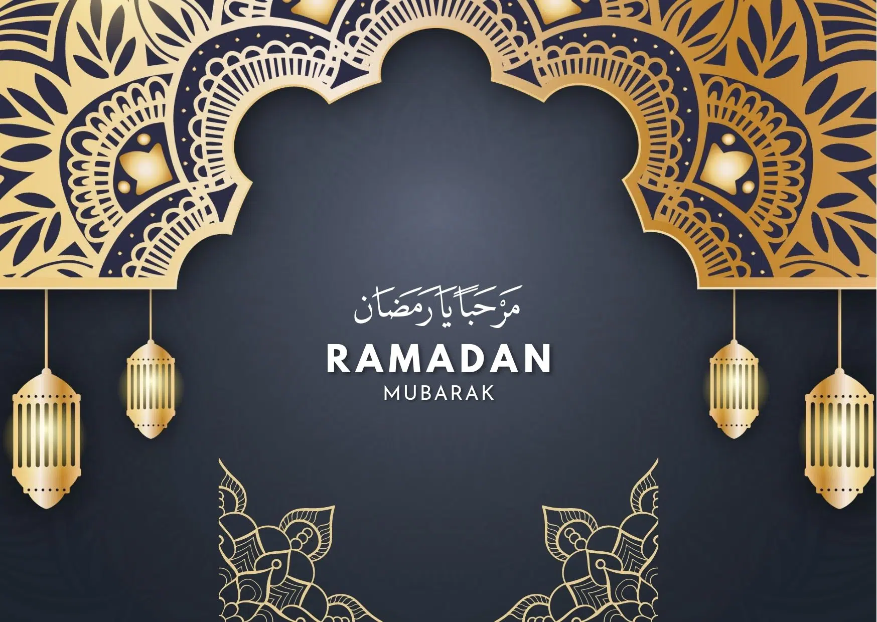 blue and gold Ramadan Kareem carte
