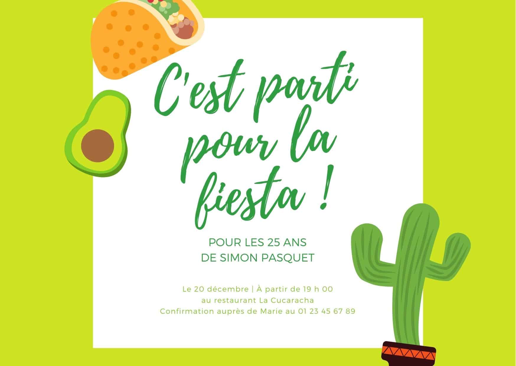 Fluo Vert Anniversaire Fiesta Invitation